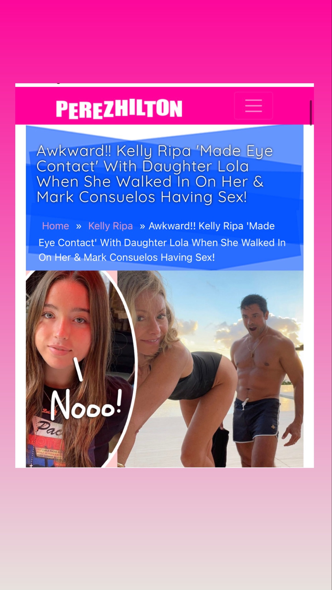 Awkward!! #KellyRipa 'Made Eye Contact' With Daughter Lola When  She Walked In On Her & #MarkConsuelos Having Sex!